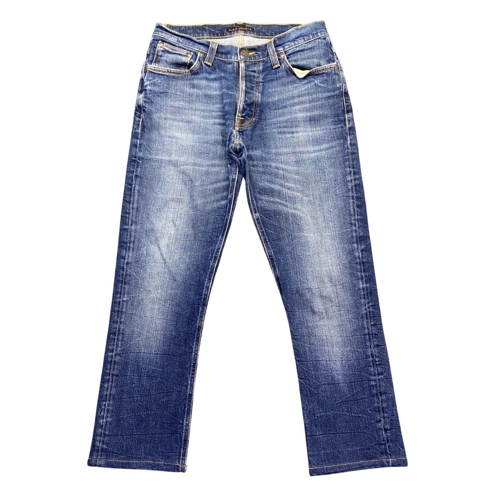 Nudie Jeans Co Dude Dan Blue Organic Cotton Button Fly Jeans Sz 29 Mens